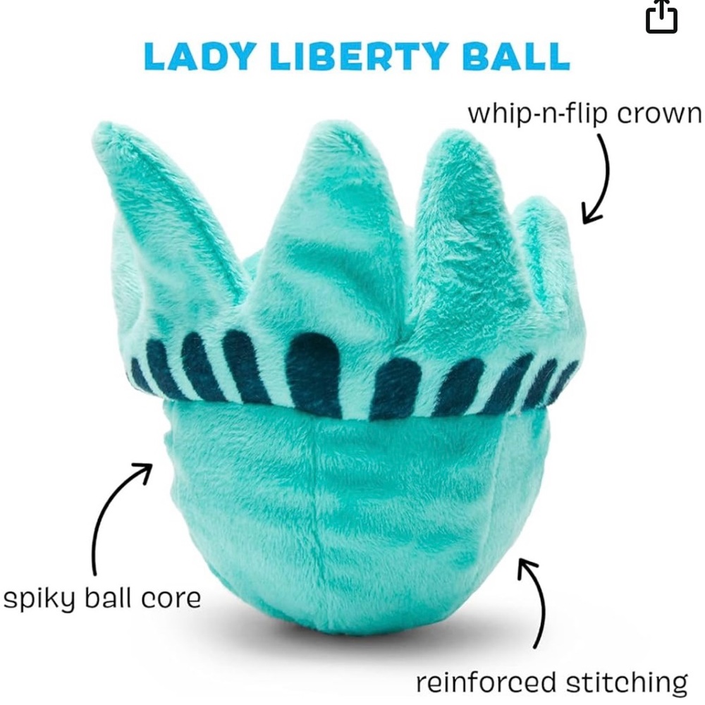 NWT- barkbox Liberty NY dog toy squeaker w/ spiky chew under plush